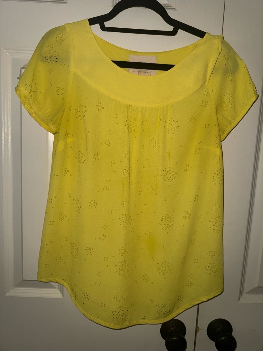 Bright Yellow Eyelet Short Sleeve Blouse - Women's Top